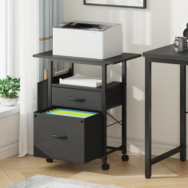 GYIIYUO 2 Drawer File Cabinet with 24'' Extended Desktop, Mobile