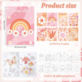 Honoson 24 Pcs Hippie Boho Coloring Books Kids Stay Groovy Drawing Book Peace Sign Mini Coloring Book Daisy Rainbow Hippie Bus Activity Book for Retro Boho Two Groovy Birthday Party Supplies Favors