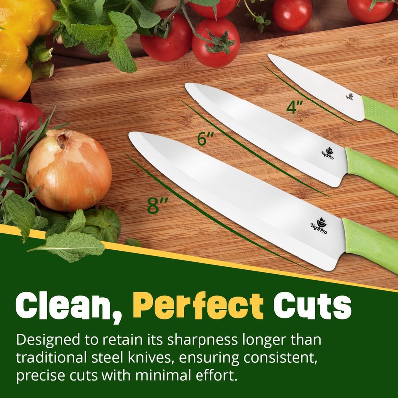 Ceramic Knife Set with Ergonomic Handle, Non-Reactive and Professional Chopping