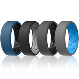 Egnaro Breathable Air Grooves Silicone Rings Mens Wedding Bands, Multicolor Rubber Rings For Him 7.5mm Wide,2.5mm Thick