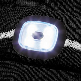 Gebol LED Hood Black | Headlamp on Knitted Hat | Beanie with Reflective Strips | USB Port for Charging | 60 Minutes Light Time | 4 Light Levels | Unisex | Black | Pack of 1