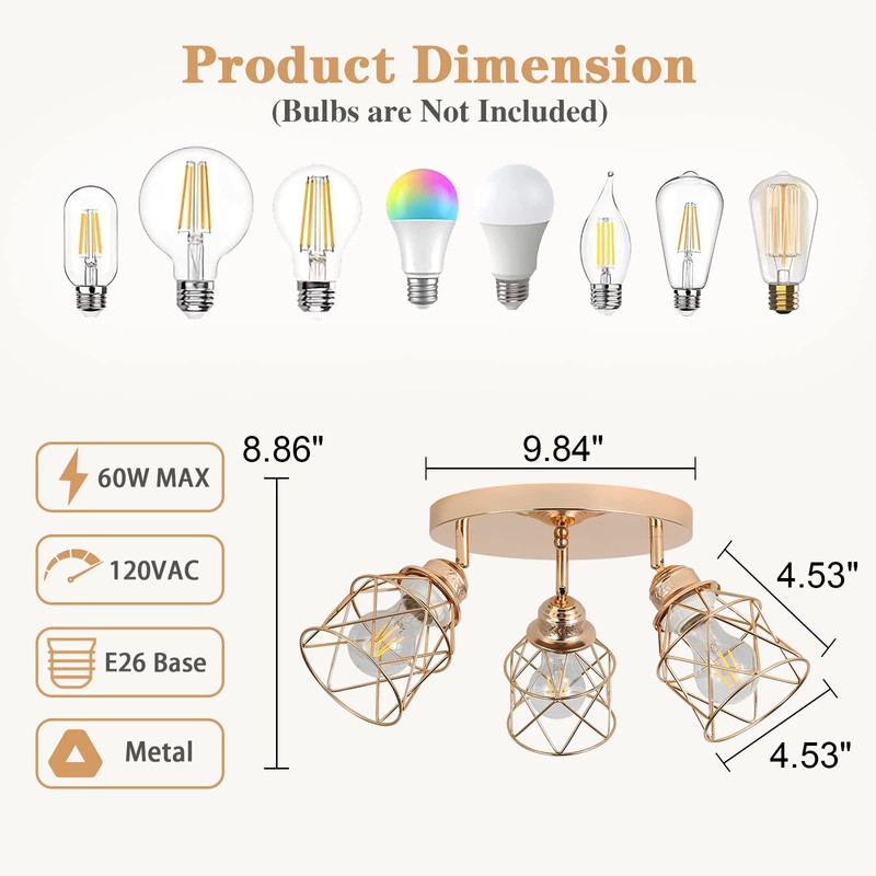 ABEAJAT Kitchen Light Fixtures - 3-Lights Multi-Directional Ceiling Lamp with