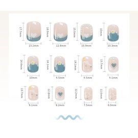 24pcs Cute Nail Stickers Nail Tips Pearl Blue Short Nails Fake Nails