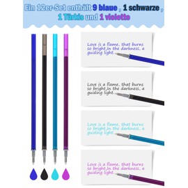 Donluhu Legami Pens Refills [3 Blue, 3 Black, 3 Turquoise, 3 Purple, Pack of 12], Leads for Legami Erasable Pens, Refill for Legami Bee, Erasable Gel Pen Refill for Legami Milano