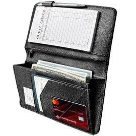 Mymazn Server Book with Zipper and Magnetic Pocket, Cute Waitress Book Server Booklet, Guest Check Book Serving Book for Waitress Waiter Wallet Fits Server Apron with High Volume Pocket, Black
