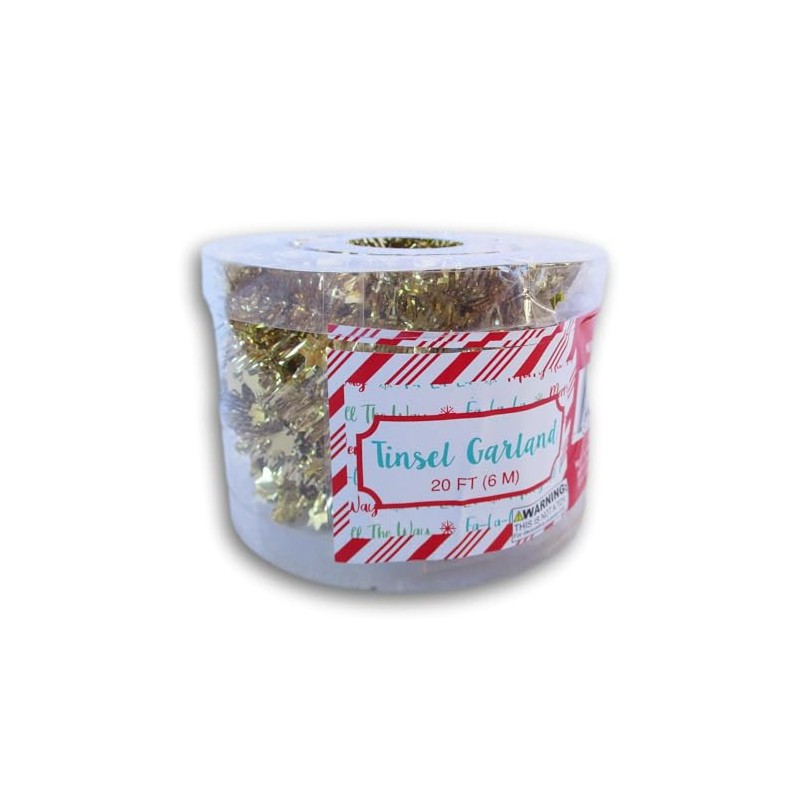 Christmas Holiday Tinsel and Stars Wired Decorative Garland - 20