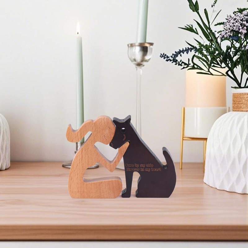 Aphromirel Man and Dog Wooden Statue Dog Figurines Wooden Statue