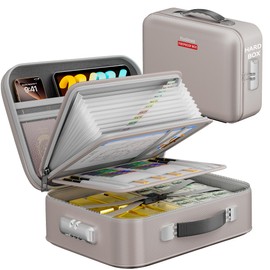 Fireproof Document Box, Hard Case Fireproof Box with Lock, Portable Hard-Shell Fireproof Water Resistant Document Safe for Important Documents, Laptops, Passports, Files and More (Gray)
