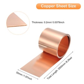 uxcell Copper Sheet Roll 2500mm x 50mm x 0.2mm, 2" x 8.2ft 38 Gauge 99.9% Pure Copper Flashing Strip Metal Foil Plate for Electricity DIY Projects (Multiple Sizes)