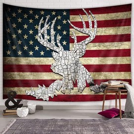 Camo Camouflage American Flag Hunting Deer Tapestry Wall Hanging Home Decoration Hunting Decor Tapestries Poster Blanket College Dorm Home Decor (60X40)