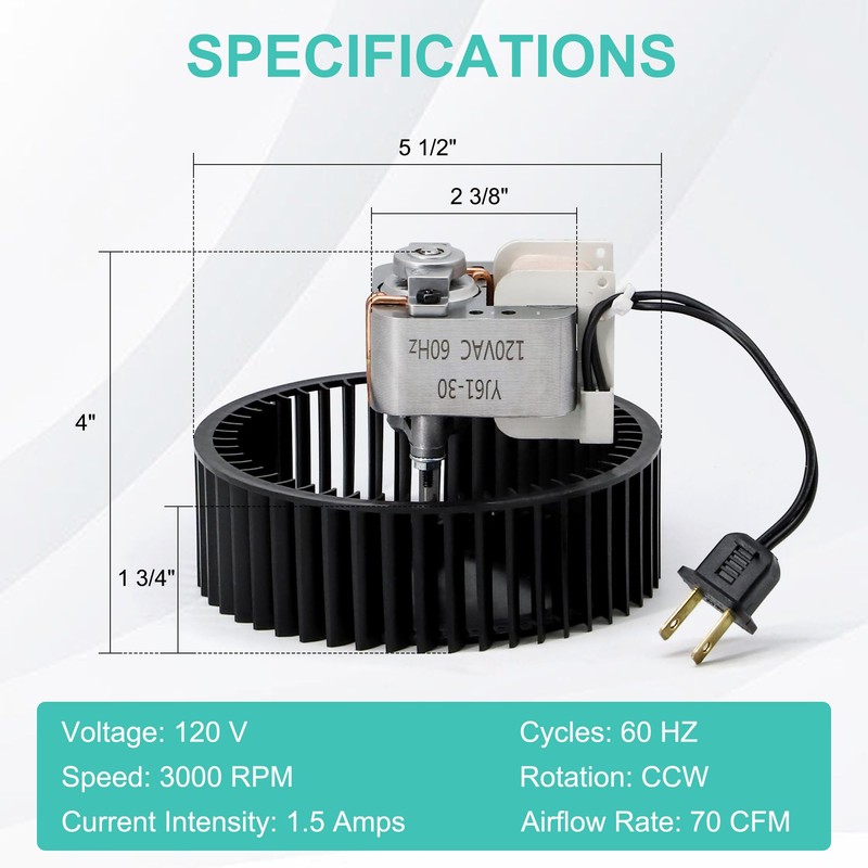 Hipoilk S97017450 Bathroom Fan Motor and Blower Wheel for Broan