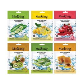 MasKing Beauty Cucumber, Vitamin-C, Pomegranate, Kiwi, Alovera & Honey extract Facial sheet mask for glowing andhydrating, daily Skin care, combo pack of 6