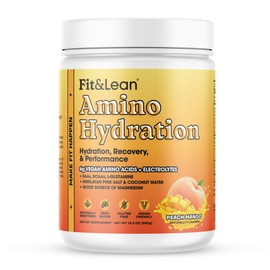 Fit&Lean Amino Hydration, Naturally Sweetened Workout Recovery Drink, 6g Vegan Amino Acids, Essential Amino Acids, EAA, BCAA, Glutamine, Electrolytes, 30 Servings (30 Serve, Peach Mango)