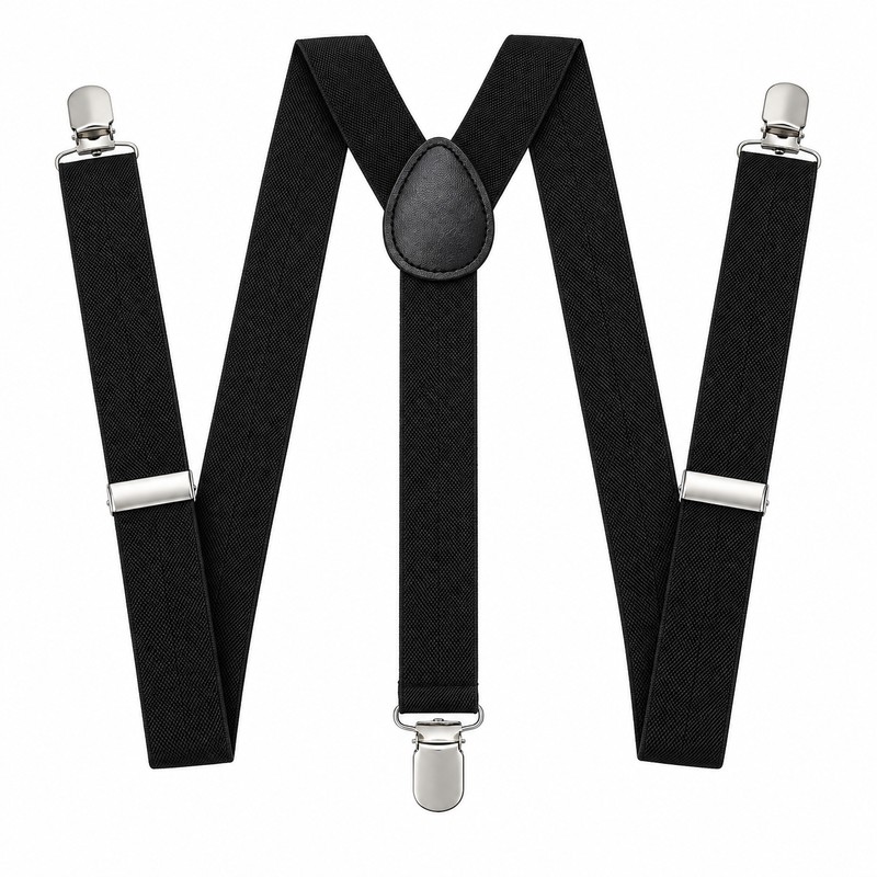 Black Y-Back Suspenders for Men and Women – Adjustable Polyester