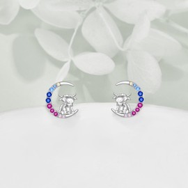 YFN Girls Stud Earrings Sterling Silver Horse/Unicorn/Cat Moon Earrings Gifts for Women Girls, Sterling Silver, Cubic Zirconia