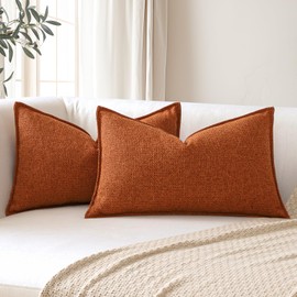 Sungeek Lumbar Cushion Covers 30x50cm Set of 2 Soft Plaid Decorative Cushion Cases with Stitched Edge Farmhouse Home Decor Decorative Pillow Cover for Sofa Couch Patio Bedroom Living Room, Rust