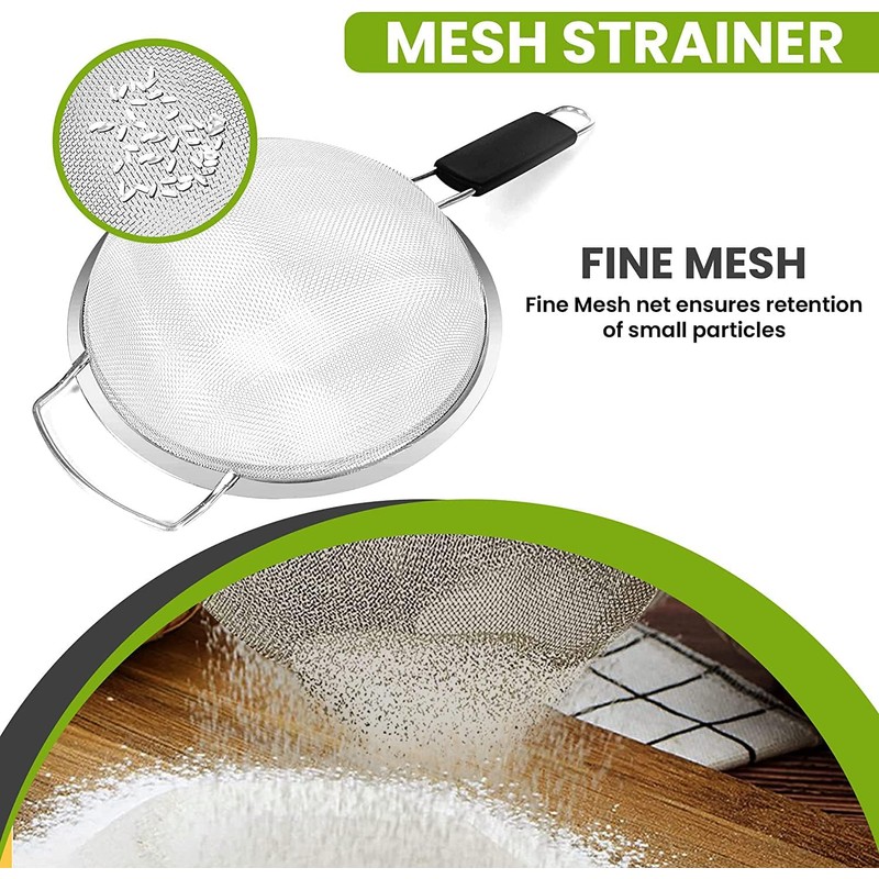 8" Large Fine Mesh Strainer with thermo plastic rubber handle