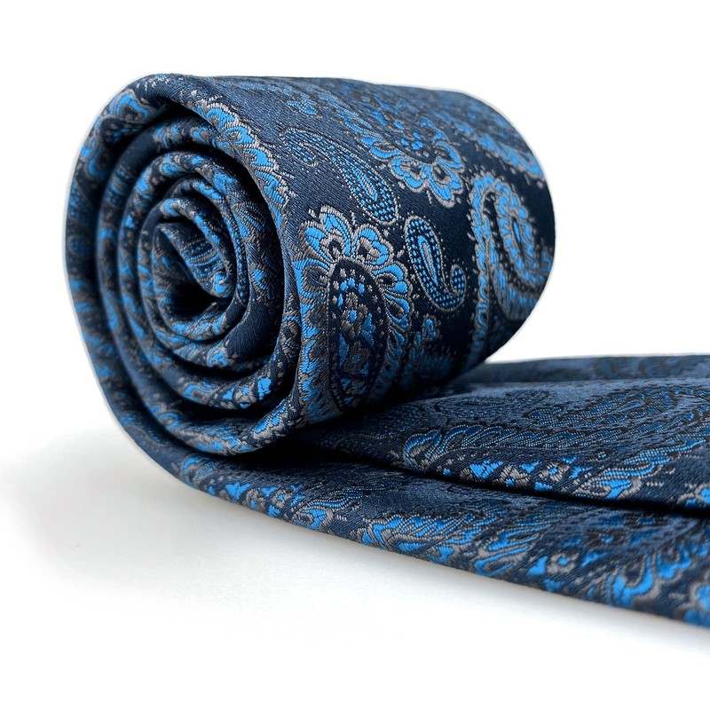 [S&W SHLAX&WING] Men's Necktie Set Necktie Paisley Dark Blue Turquoise,