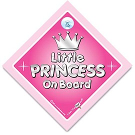 Little Princess on Board Sign, Baby on Board Sign for Princesses, Silver Text Princess Car Sign, Child on Board Car Sign to Deter Tailgating 14cm x 14cm