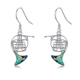 Abalone Shell French Horn Earrings Sterling Silver Music Instrument French Horn Jewelry Gift for Women