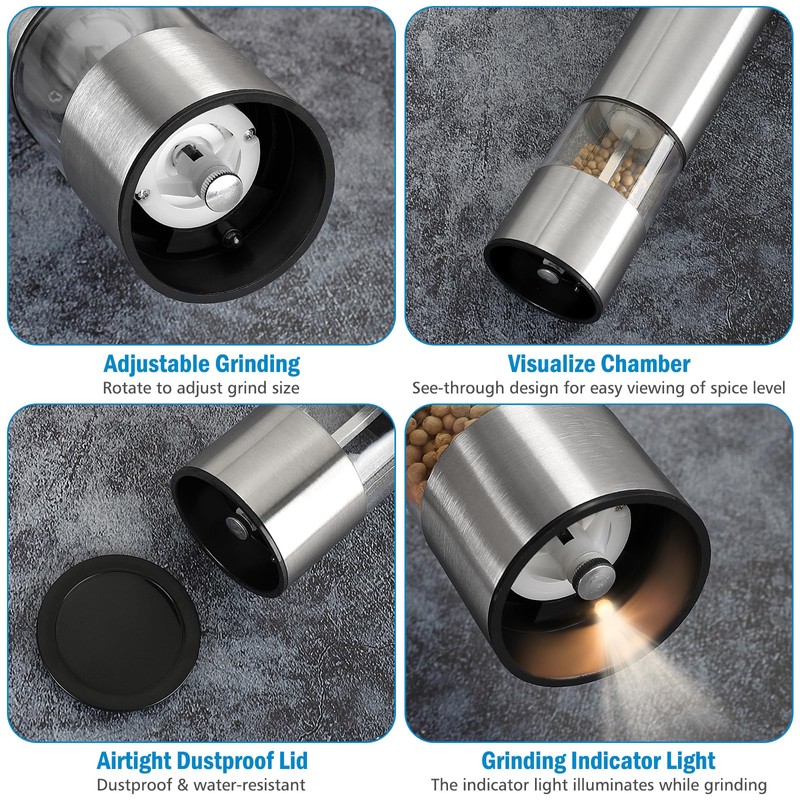 Accmor Electric Salt and Pepper Grinder Set, Automatic Salt Pepper