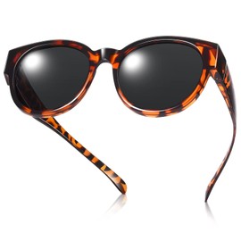 Br’Guras Polarized Oversized Fit over Sunglasses Over Glasses with Cat Eye Frame for Women&Men (Amber leopard, Black)