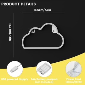 Ganrami Yellow Cloud Neon Sign, USB & Battery Powered Neon Lights, Kids Room Decor for Bedroom, Night Light for Kids, Party & Birthday Decorations