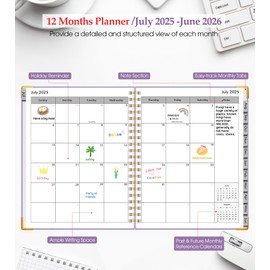 Academic Planner 2025-2026, Weekly and Monthly Calendar Planner from July 2025 - June 2026, 8.5" x 11" Hardcover Leather Hourly Appointment Book with Tabs, Spiral Daily Planners for College School Teacher Student, Purple