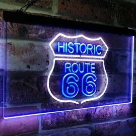 Route 66 Historic US The Mother Road Deocration Dual Color LED Neon Sign White & Blue 12" x 8.5" st6s32-i2371-wb