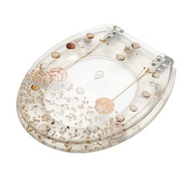Transparent Resin Toilet Seat, Comfort Toilet Seats with Seashells Cover, U/V Shape Elongated Toilet Seats Bathroom Decor Easy Clean and Install 16.5 Inch