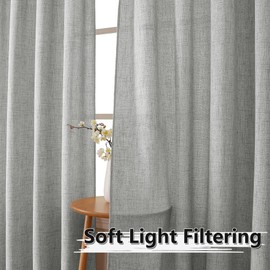 Tollpiz - Cortina de lino con bolsillo para barra de cortina semitransparente, media cocina, cortinas de arpillera, filtrado de luz, cortina gruesa de lino para baño, 30 x 36 pulgadas de largo, gris