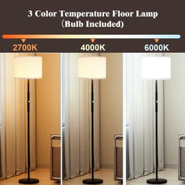PARTPHONER Floor Lamp for Living Room Bedroom, 65’’ Modern Tall Lamp Simple Design Standing Lamps | 3 Color Temperature Rotary Switch Floor Lamp Suitable for Bedroom, Study Room, Office(Bulb Included)