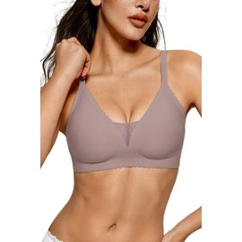 Vertvie Womens Seamless Wireless Bras No Underwire Comfortable Deep V Mesh Bralettes Push Up Bras Full Coverage Everyday Bra(Grey,Medium)