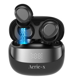 Aerie-x Wireless Earbuds Bluetooth 5.4, LED Display Case, 47H Playtime, USB-C Charging, Noise Cancelling Headphones with Mic, Lightweight 3g, Touch Control, Splash Protection, Travel Safe (Black)
