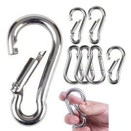 7 PCS Carabiner Heavy Duty 304 Stainless Steel M6 Carabiner Snap Hook Gauge Steel Carabine Swivel Spring Clip for Outdoor Hiking Camping Fishing (Not for Climbing)