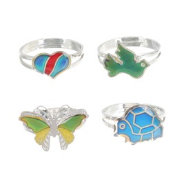 CHILDWEET 4pcs Mood Rings Set for Kids Teen Girls Women Adjustable Finger Cartoon Design Colorful Mood Jewelry for Party Favor Toys Random Color
