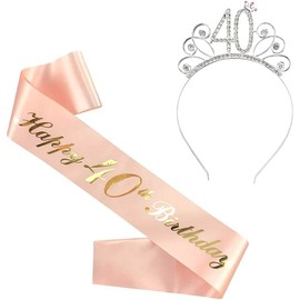 40th Birthday Crown Sash Crown, Happy 40th Birthday Crystal Tiara Crown with Birthday Sash, Women Decoration for Birthday Birthday Decoration, for Girls Party Decoration Accessories