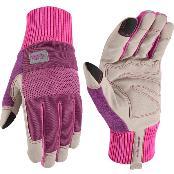 Wells Lamont Women's High Dexterity Breathable 3D Mesh Work and Gardening Gloves, Pink, Medium (7764M),Plum Purple