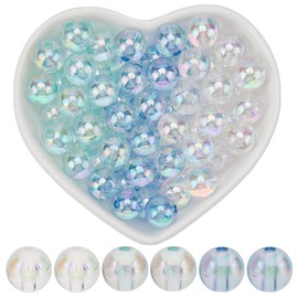 SOFPLATE 200Pcs Acrylic Round Beads AB Colors Bubble Bead Bulk 10mm Blue Transparent Clear Crystal Plastic Loose Craft Spacer Beads for Jewelry Making Bracelets Beading Necklaces Earrings DIY Crafts