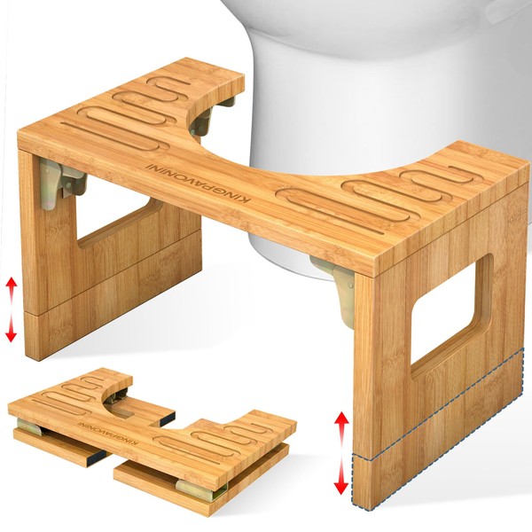 Bamboo Toilet Stool Squat 7in & 9in Adjustable Heights, Foldable