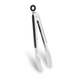 WINPOST Stainless Steel Kitchen Tongs 27cm, Stainless Steel and Non-Slip Heat Resistant Handle Ideal for Cooking, Salad, Grilling and Grilling (27cm, Black)