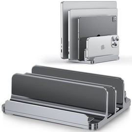 GAMAXIMA Soporte Vertical para Laptop con 4 Ranuras, Soporte para Laptop de Aluminio, Base Portatil con Ranuras de Ancho Ajustable, Stand Vertical... 
