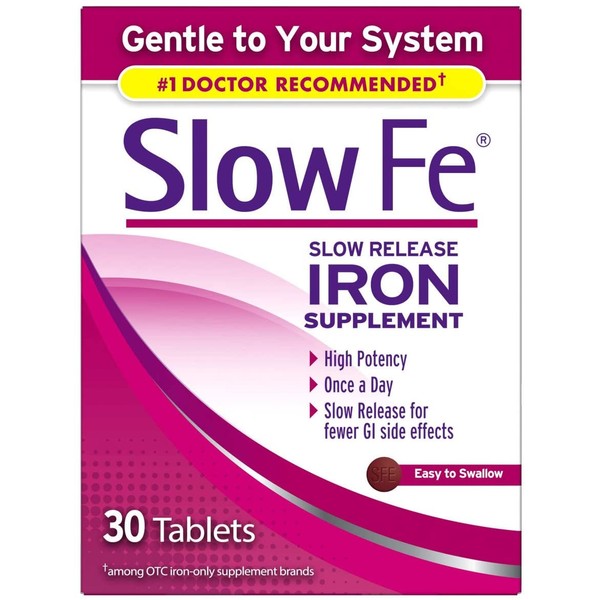Slow Fe Iron Supplement Tablets for Iron Deficiency, Slow Release, High Potency, 30 count