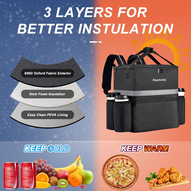 Food Delivery Backpack - Insulated, Large & Leakproof with 4