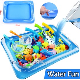 Epzia Kids Pool Fishing Toys Games - Summer Magnetic Floating Toy Magnet Pole Rod Fish Net Water Table Bathtub Bath Game - Learning Education for Age 3 4 5 Boys Girls Toddlers Carnival Party Favors