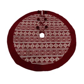 Fair Isle Weihnachtsbaum-Rock – 121,9 cm Durchmesser, klassisches rot-weißes Strickmuster in der Mitte, leuchtend roter Rand, pelzige Pompons, weich, Dekoration, Boxtag, Geschenke, Geschenke