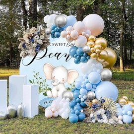 OERJU Round Elephant Baby Shower Backdrop for Boys Blue Floral A Sweet Little Peanut is on The Way Photography Background Elephant Baby Shower Newborn Party Decorations Arch Photo Booth Props 7.2ft