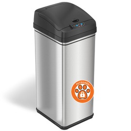 iTouchless 13 Gallon Dog Proof Trash Can with Odor Filter, Stainless Steel Kitchen Trashcan Motion Sensor Large Capacity Slim Wastebasket Garbage Bin for Home Office Bedroom Work Living Room Garage