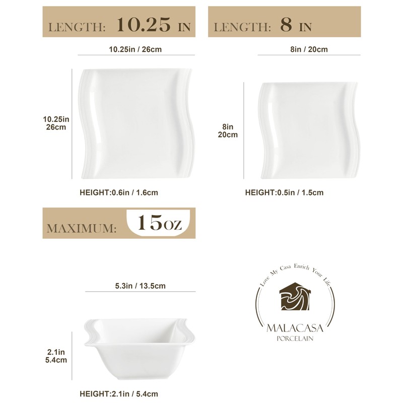 MALACASA Ivory White Dinnerware Set, 12 Pieces - Porcelain Dinner