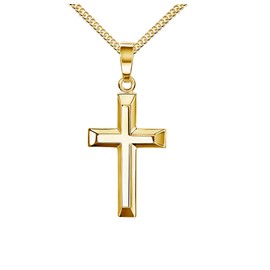 Pendant Cross Gold Cross for Women, with Flattened Edges as a Chain Pendant 333 Gold 8 K. With Necklace Chain Length Selectable, With chain: length 45 cm